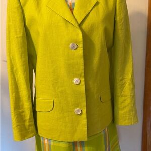 DKNY Vintage Linen Vibrant Chartreuse Blazer and Dress Set